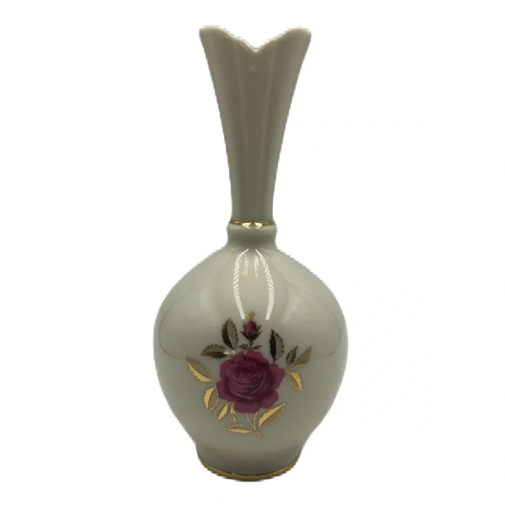 Vintage Lenox Porcelain Bud Vase Tabletop Decor Gold Tone Trim Floral De…